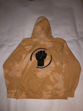 Load image into Gallery viewer, Old Gold Bleach Dye Hoodie, Black Fist Logo
