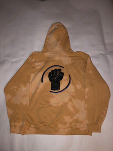 Old Gold Bleach Dye Hoodie, Black Fist Logo